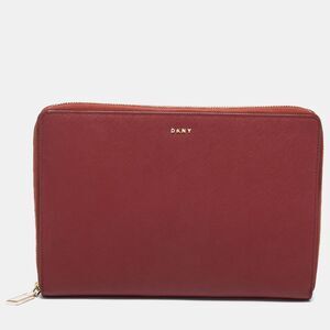 Dkny Red Leather Large Bryant Zip Around Clutch